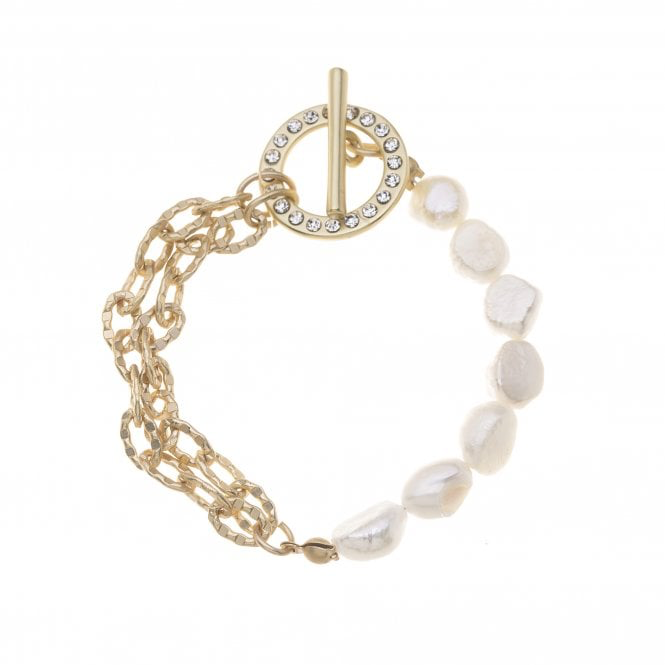 Gold Chain & Pearl T Bar Bracelet*