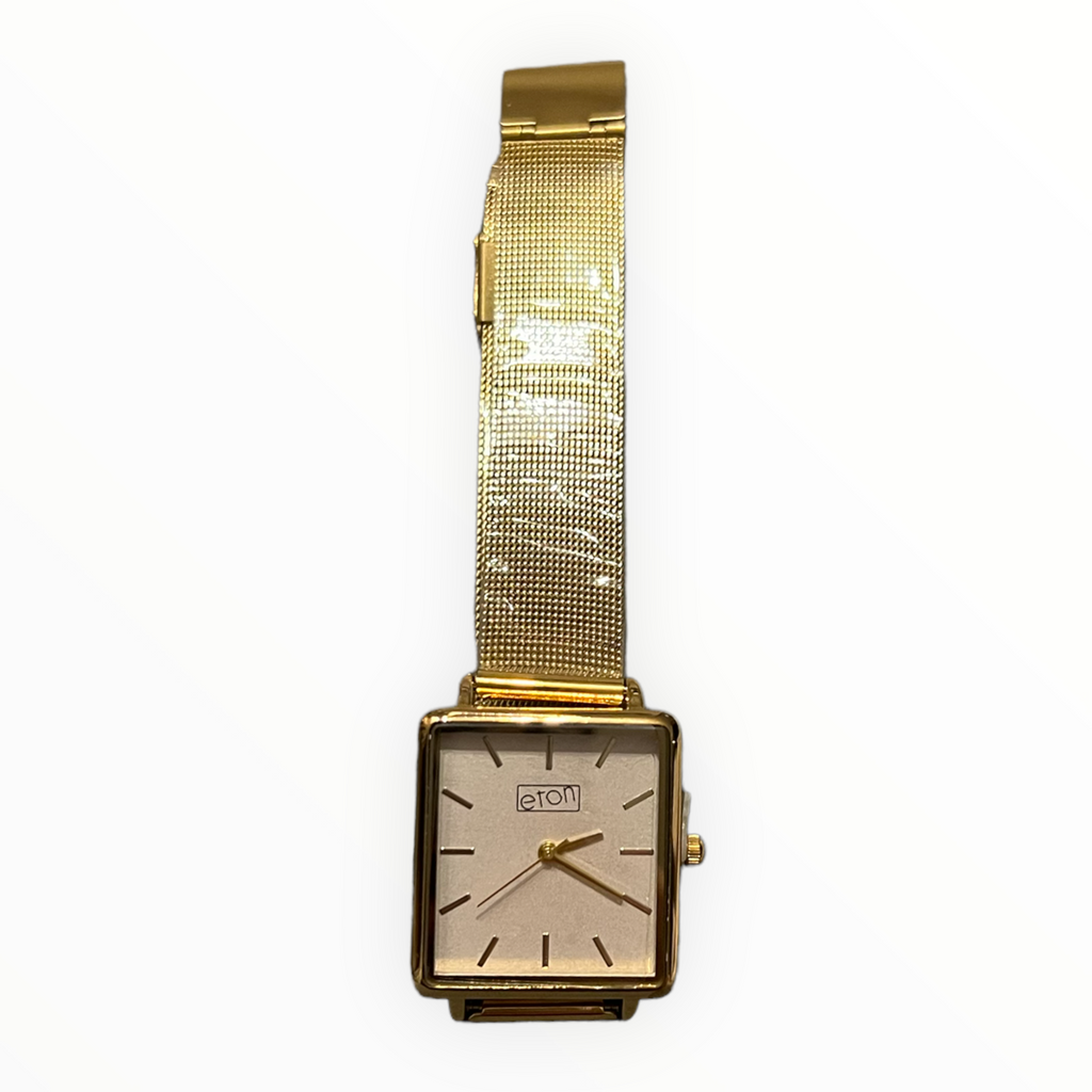Gold Square Face Watch With Black Strap*
