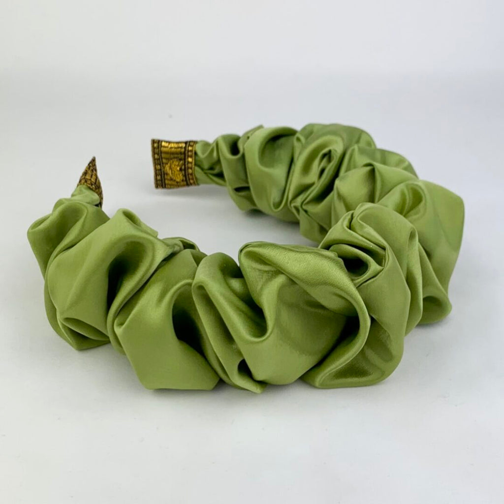 Green Silk Ruffle Headband*