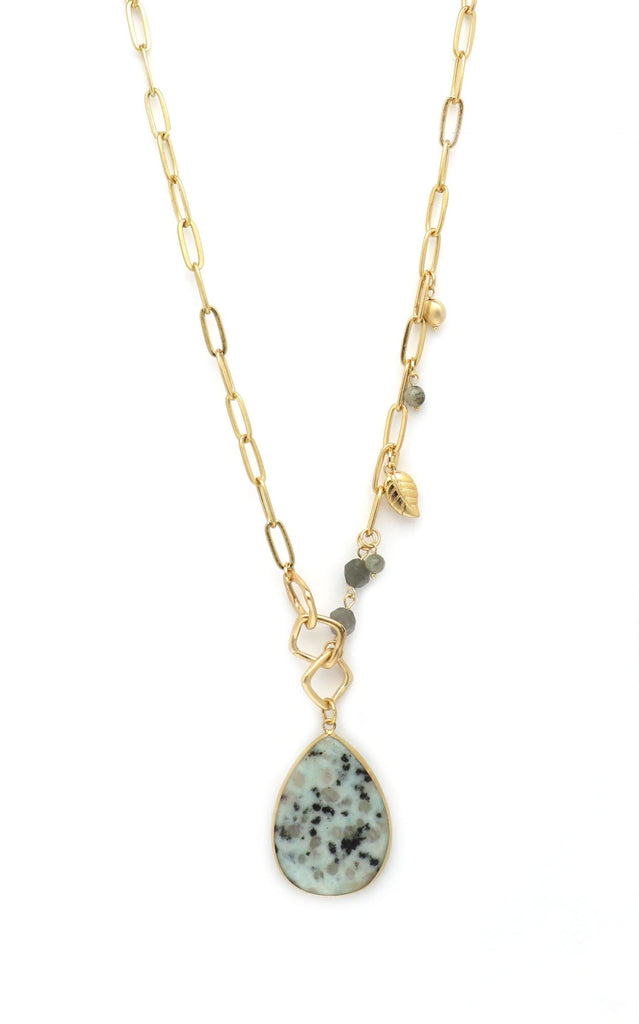 Long Gold Necklace With Semi Precious Stone