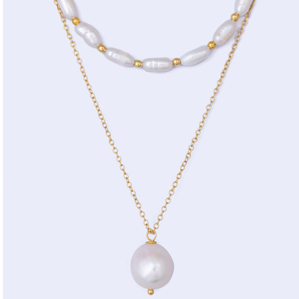 Layered Freshwater Pearl & Gold Bead Necklace*