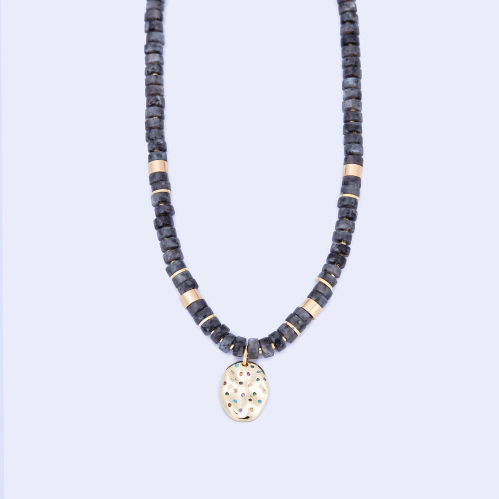 Gold & Labradorite Semi Precious Stones Necklace*