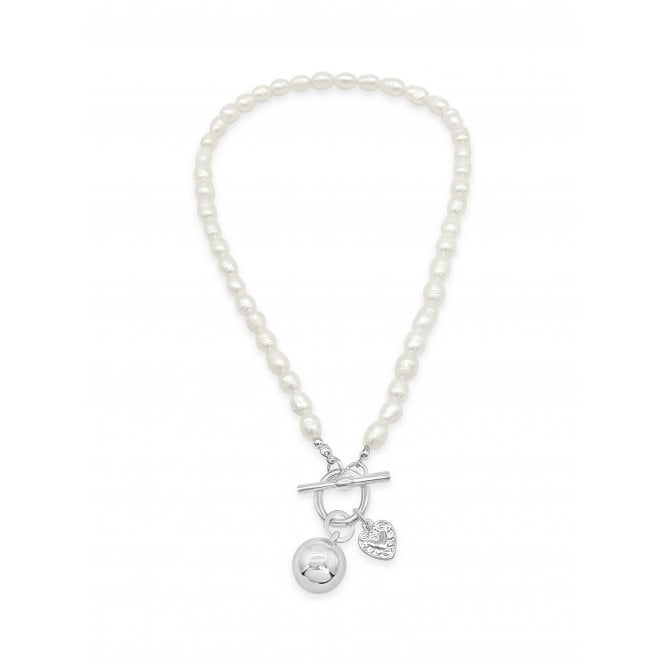 Pearl & Silver Heart T Bar Necklace